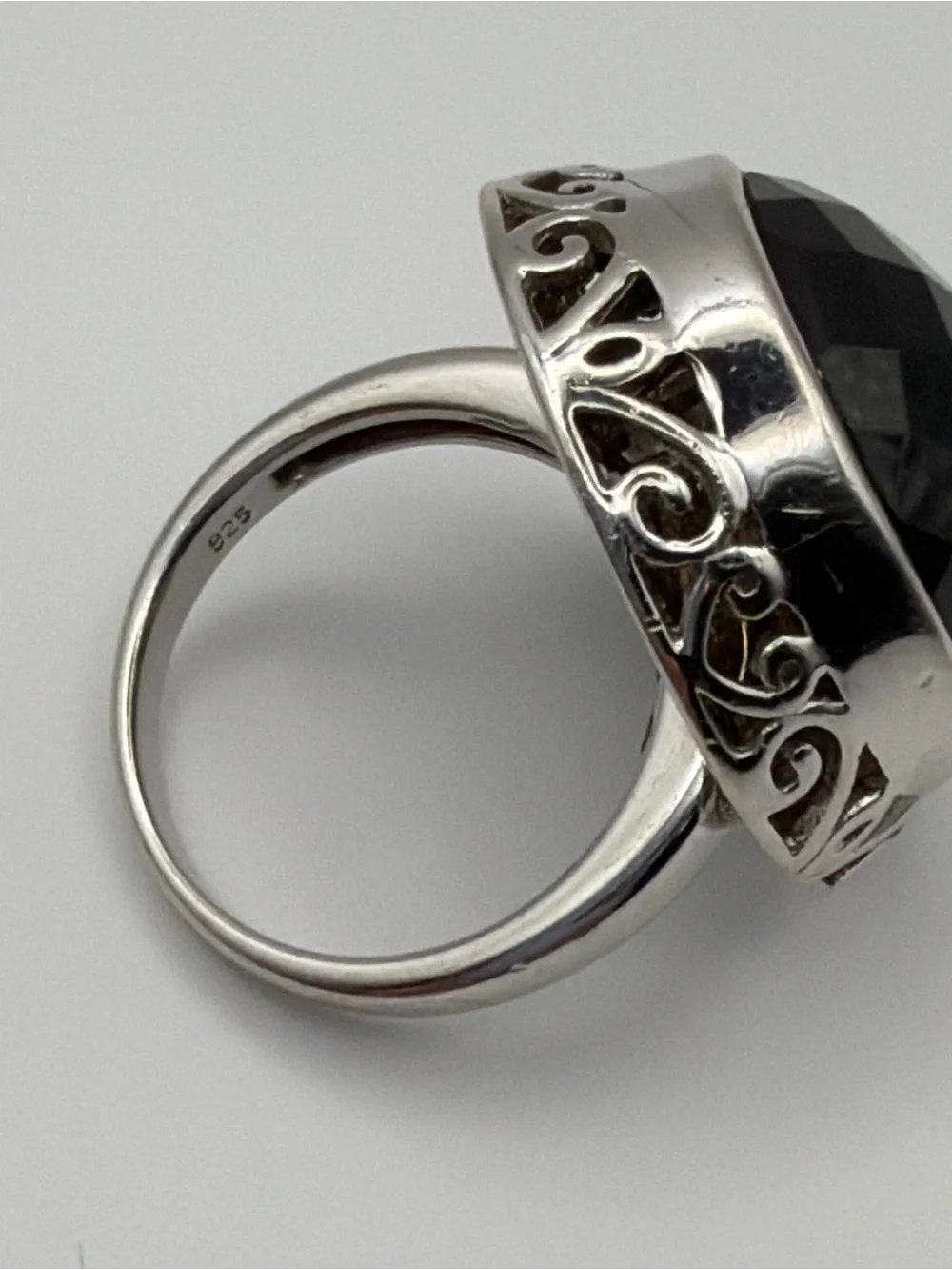 VTG 925 Sterling Silver Faceted Black Onyx Statement Ring Filigree Size 6.75